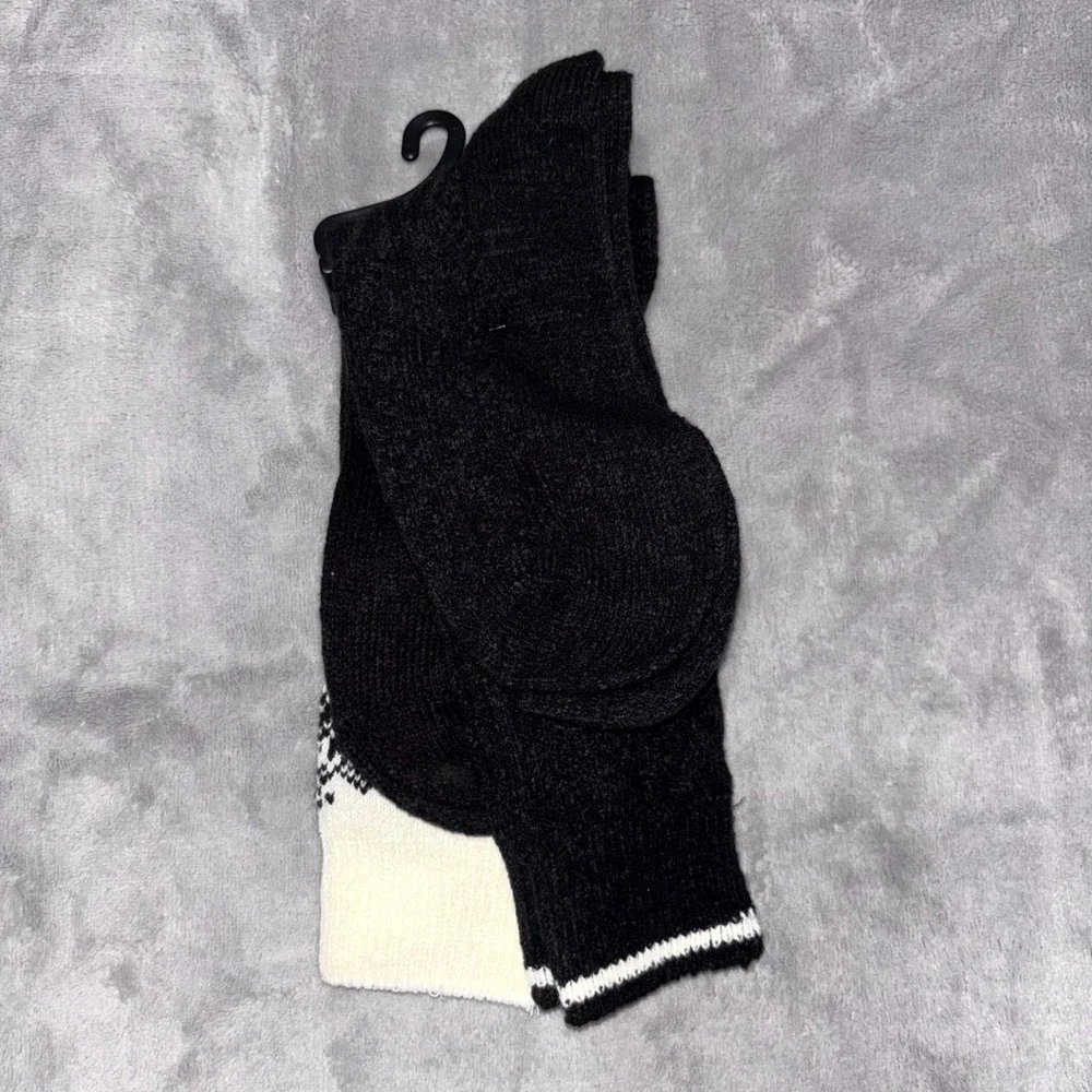 Muk Luks Cozy Up Your Mid Calf Tall Boot Socks Women OS (6-11) Black 2 Pair Pack